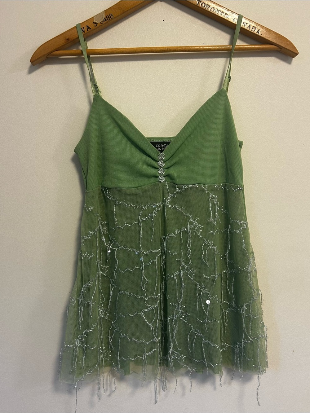 Vintage Green Beaded Mesh Cami Dress Top
